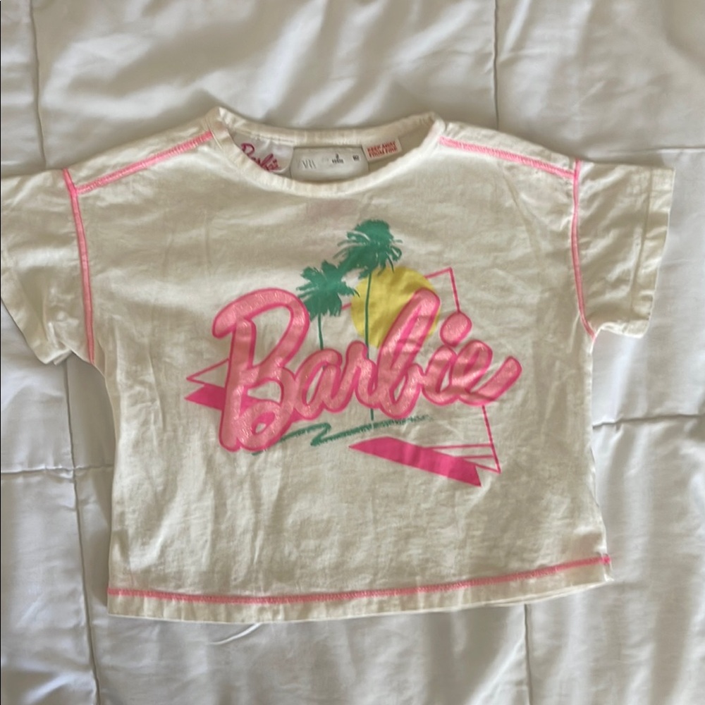 Zara Cream and Pink Retro Paradise Crop Tee